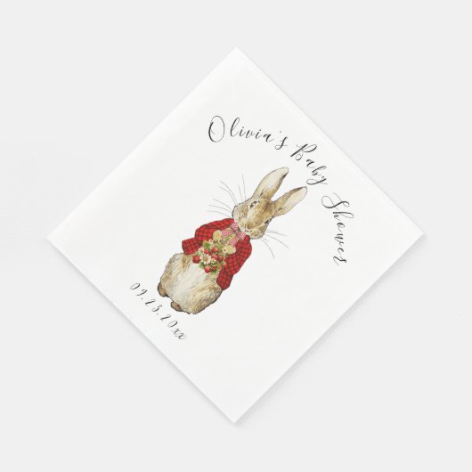 Serviette En Papier Baby shower d'aquarelle Red Peter Rabbit (Coin)