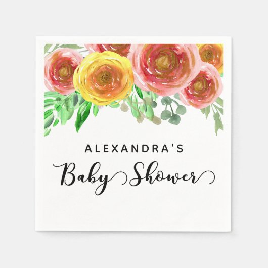 Serviette En Papier Baby shower d'aquarelle rose pâle (Devant)