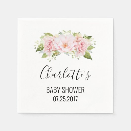 Serviette En Papier Baby shower d'aquarelle rose pâle (Devant)