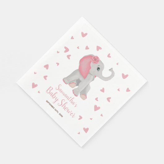 Serviette En Papier Baby shower d'aquarelle rose pâle Eléphant (Coin)