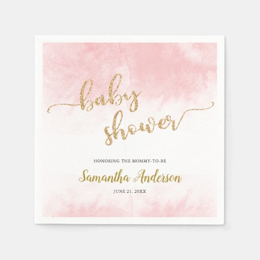 Serviette En Papier Baby shower d'aquarelle rose Parties scintillant o (Devant)