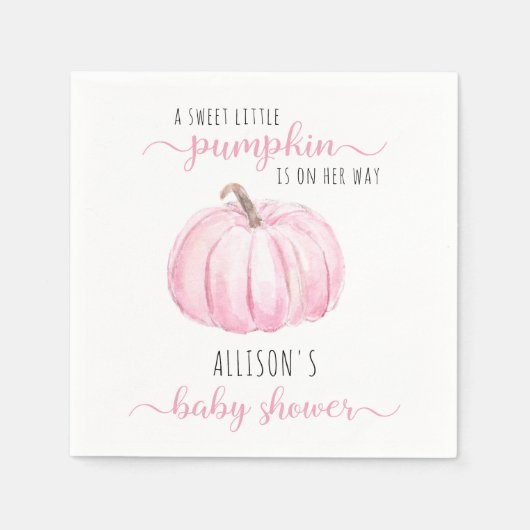 Serviette En Papier Baby shower d'aquarelle rose petit Citrouille (Devant)