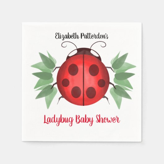 Serviette En Papier Baby shower d'aquarelle rouge noir vert Ladybug (Devant)