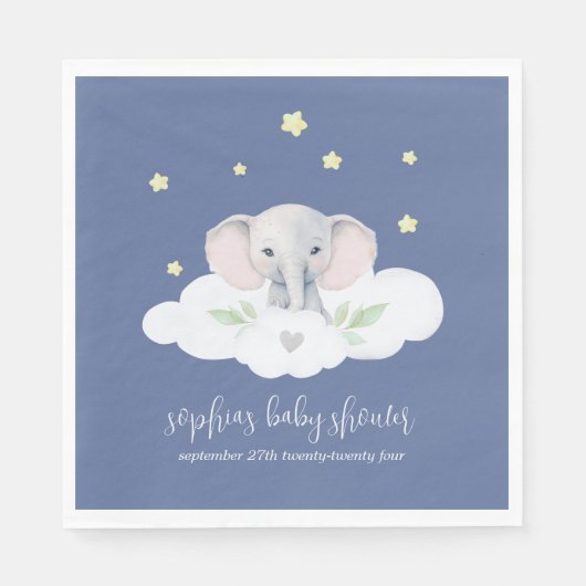 Serviette En Papier Baby shower d'arachide serviettes éléphantes bleue (Devant)