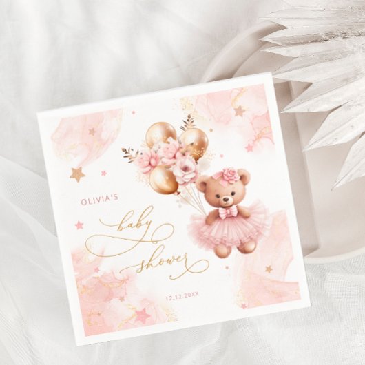 Serviette En Papier Baby shower d'attente rapide de l'ours rose Teddy