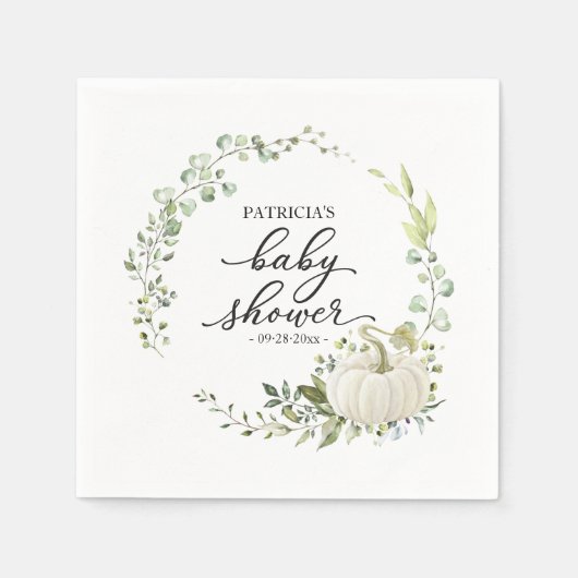 Serviette En Papier Baby shower d'automne Citrouille Eucalyptus vert (Devant)