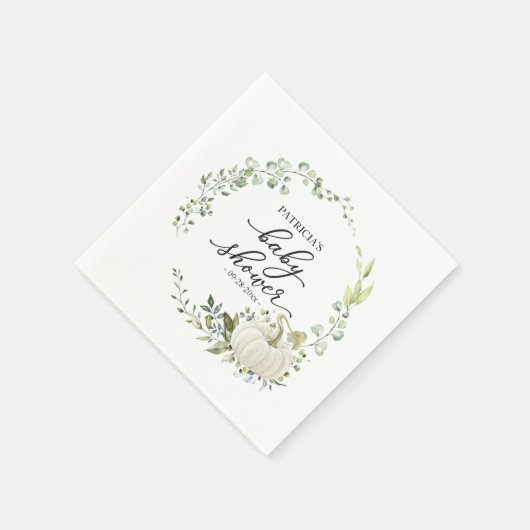 Serviette En Papier Baby shower d'automne Citrouille Eucalyptus vert (Coin)