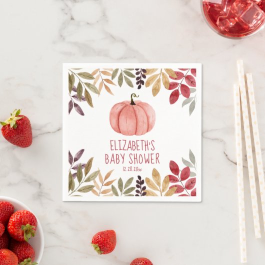 Serviette En Papier Baby shower d'automne Citrouille rose (En situation)