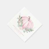 Serviette En Papier Baby shower d'automne Citrouille rose aquarelle (Coin)