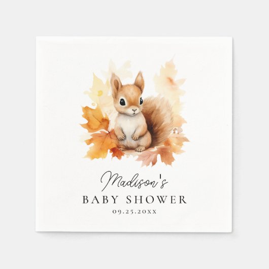 Serviette En Papier Baby shower d'automne d'écureuil en bois mignon (Devant)