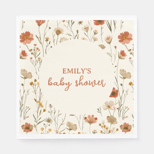 Serviette En Papier Baby shower d'automne Fleur sauvage Boho Watercolo (Devant)