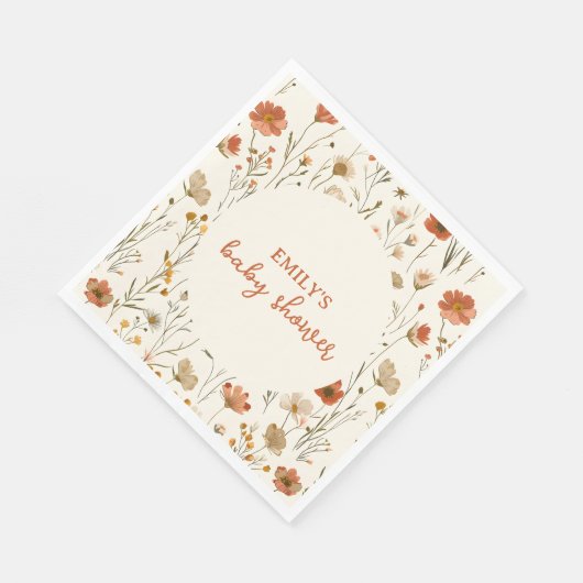 Serviette En Papier Baby shower d'automne Fleur sauvage Boho Watercolo (Coin)