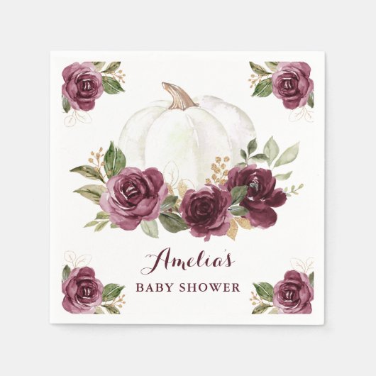 Serviette En Papier Baby Shower d'Automne Fleurs Bourgeon de Citrouill (Devant)
