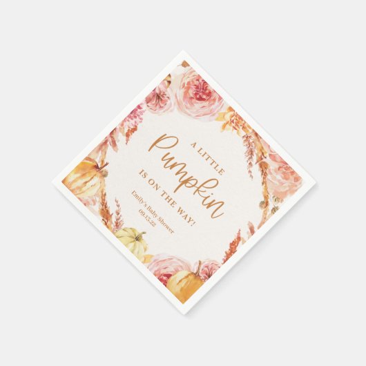 Serviette En Papier Baby shower d'automne Un petit Citrouille est en r (Coin)