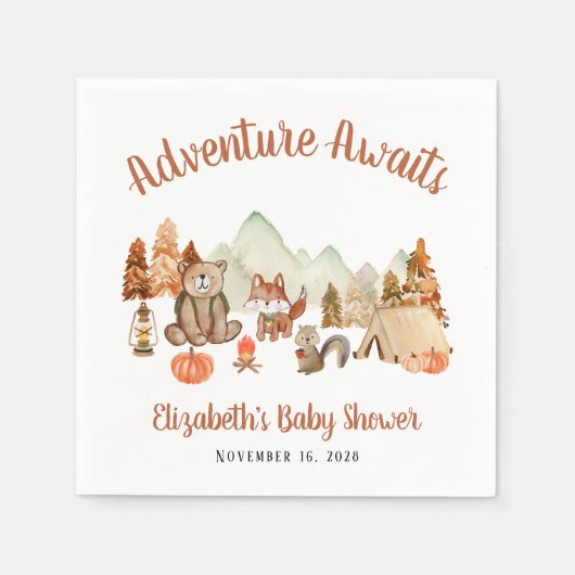 Serviette En Papier Baby shower d'aventure d'automne pour les animaux  (Devant)