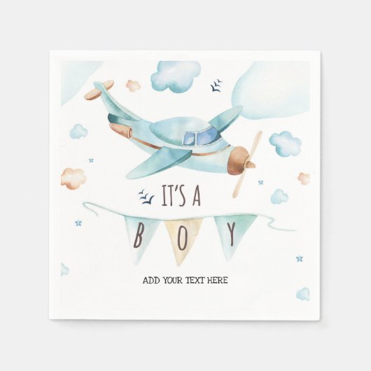 Serviette En Papier Baby shower d'avion serviettes - C'est un garçon (Devant)