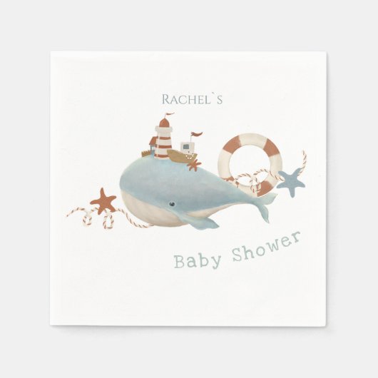 Serviette En Papier Baby shower de baleines adorable (Devant)