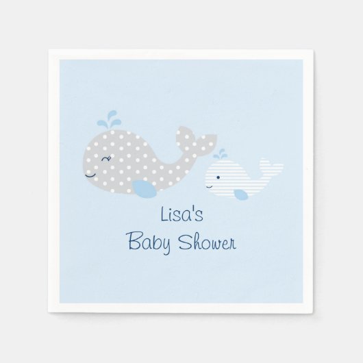 Serviette En Papier Baby shower de baleines bleu et gris (Devant)