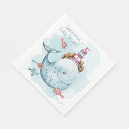 Serviette En Papier Baby shower de baleines personnalisé (Coin)