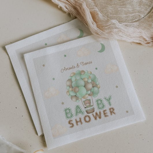 Serviette En Papier Baby shower de ballon à air chaud Teddy Bear Green