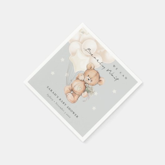 Serviette En Papier Baby shower de ballon d'ours d'attente à l'ivoire  (Coin)