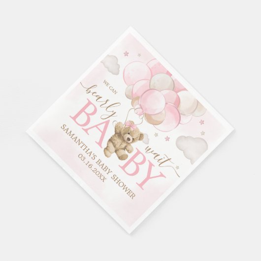 Serviette En Papier Baby shower de ballon d'ours rose Boho (Coin)
