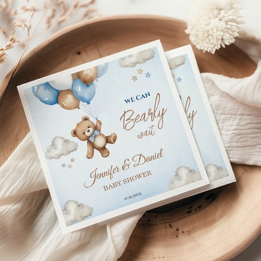 Serviette En Papier Baby shower de ballons bleu Tan Teddy Bear