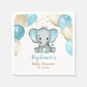Serviette En Papier Baby shower de Ballons d'or Turquiose Eléphant