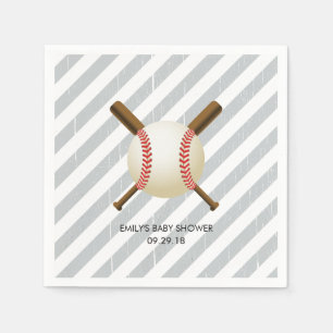 Serviette En Papier Baby shower de baseball Boy Grey Stripes