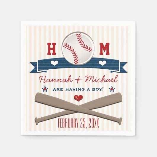 SERVIETTE EN PAPIER BABY SHOWER DE BASEBALL MONOGRAMMMÉ (Devant)