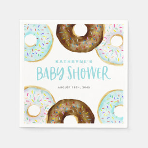 Serviette En Papier Baby shower de beignets bleu et chocolat