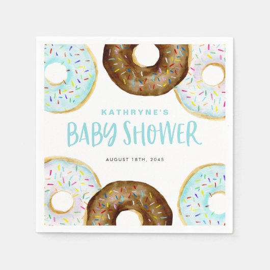 Serviette En Papier Baby shower de beignets bleu et chocolat (Devant)