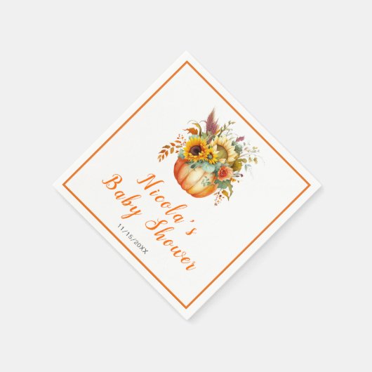 Serviette En Papier Baby shower de bouquet de fleurs citrouilles (Coin)