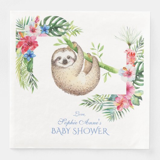 Serviette En Papier Baby shower de cadre à fleur tropicale mignonne Sl (Devant)