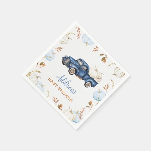 Serviette En Papier Baby shower de camion Citrouille bleu automne (Coin)