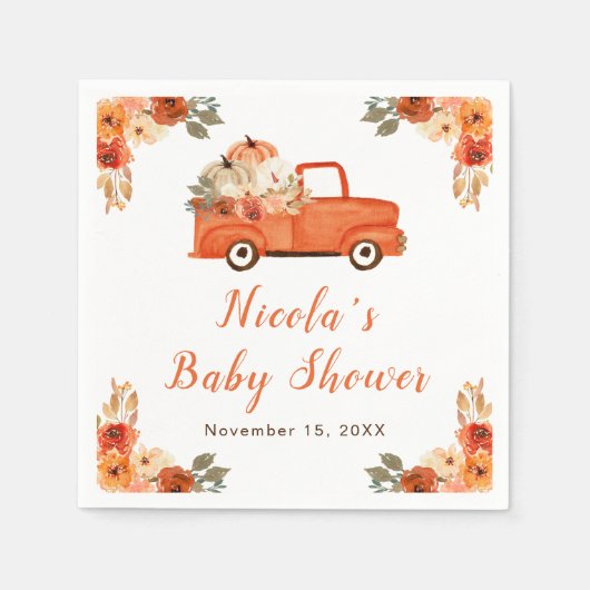 Serviette En Papier Baby shower de camion Citrouille Floral (Devant)