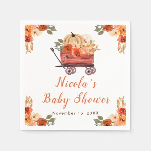 Serviette En Papier Baby shower de camion Citrouille Floral (Devant)