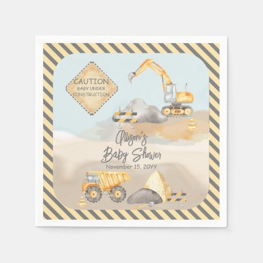 Serviette En Papier Baby shower de camion de construction (Devant)