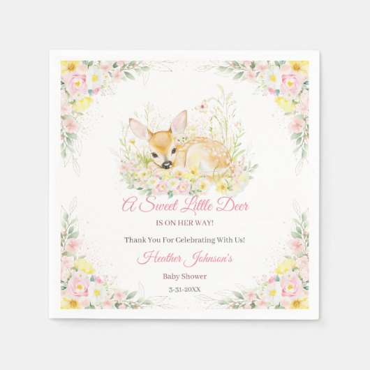 Serviette En Papier Baby shower de cerf rose pâle (Devant)