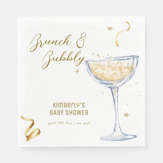 Serviette En Papier Baby shower de champagne Bubbly Gold Elegant Brunc (Devant)