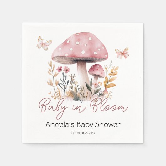 Serviette En Papier Baby shower de champignons de bois rose (Devant)