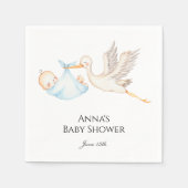 Serviette En Papier Baby shower de cigogne pour bébé bleu (Devant)