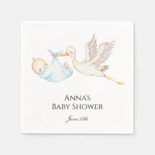 Serviette En Papier Baby shower de cigogne pour bébé bleu