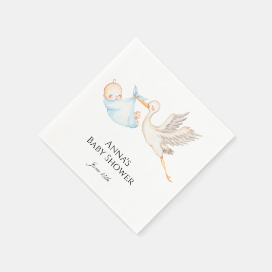 Serviette En Papier Baby shower de cigogne pour bébé bleu (Coin)