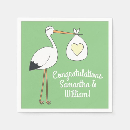 Serviette En Papier Baby shower de cigogne Printemps vert (Devant)