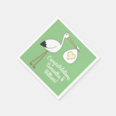 Serviette En Papier Baby shower de cigogne Printemps vert (Coin)