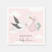 Serviette En Papier Baby shower de cigogne rose (Devant)