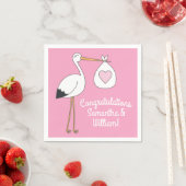 Serviette En Papier Baby shower de cigogne rose (En situation)