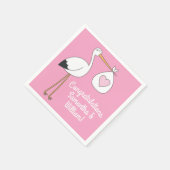 Serviette En Papier Baby shower de cigogne rose (Coin)