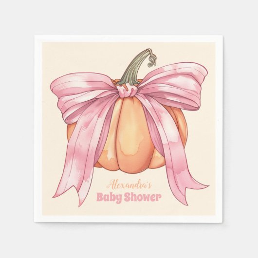 Serviette En Papier Baby shower de Citrouille Retro Pink Bow (Devant)